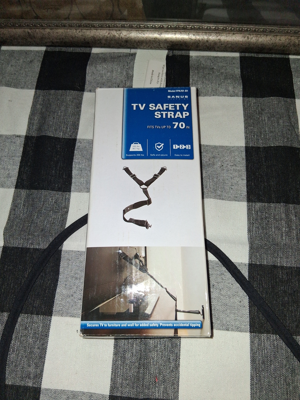 Sanuk Black TV Safety Strap — Anti-Tip Restraint for TVs up to 70"